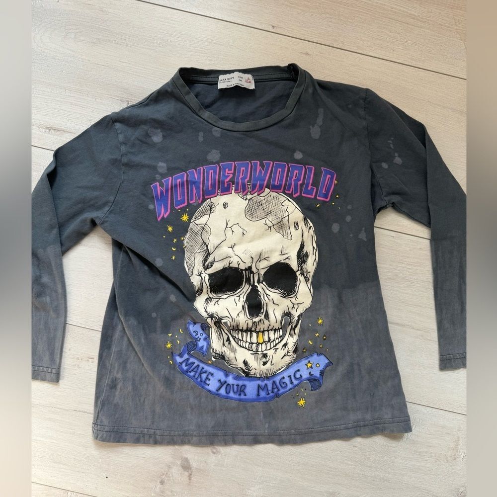 Zara boys collection skull wonder world long sleeve shirt sz 5